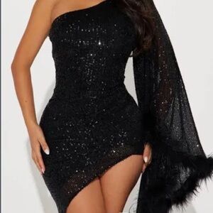 Black Sequin One-Shoulder Dress
